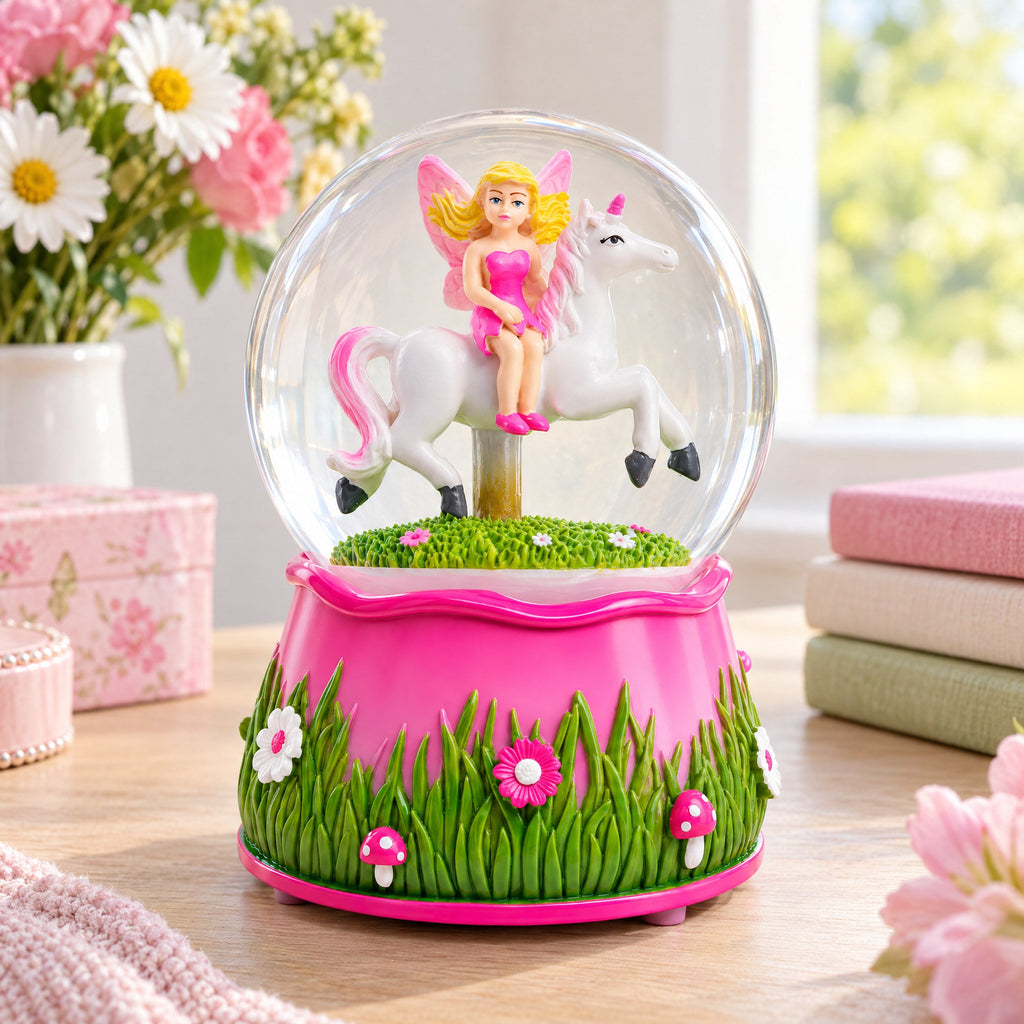 Unicorn Carousel with Fairy Musical Water Snow Globe