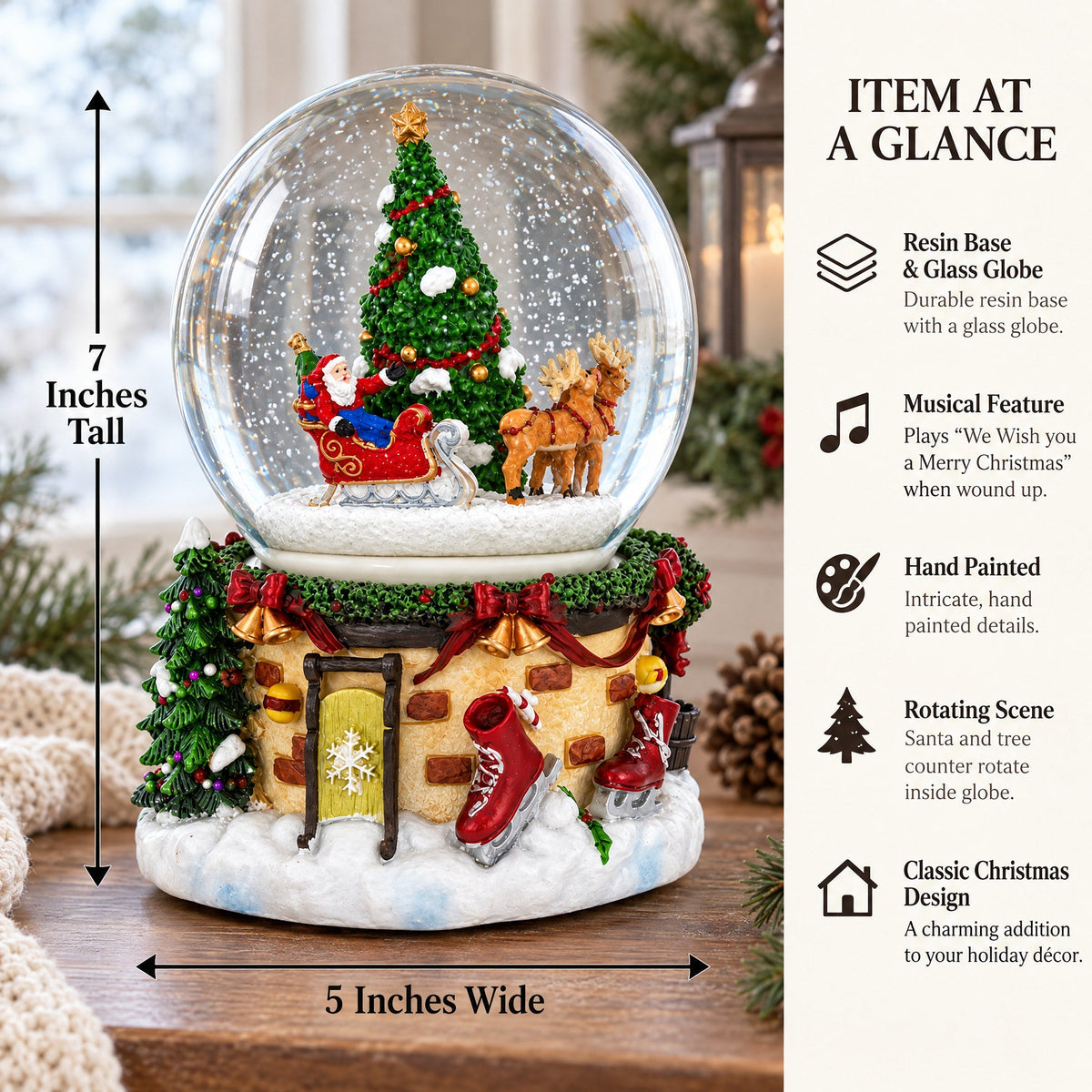 Rotating Santa's Tree Serenade Musical Water Globe