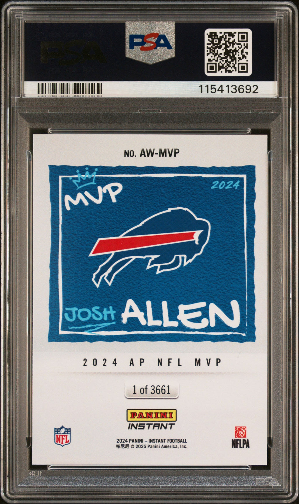 Graded 2024 Panini Instant NFL Josh Allen #MVP Award Winners PSA 8 Near Mint