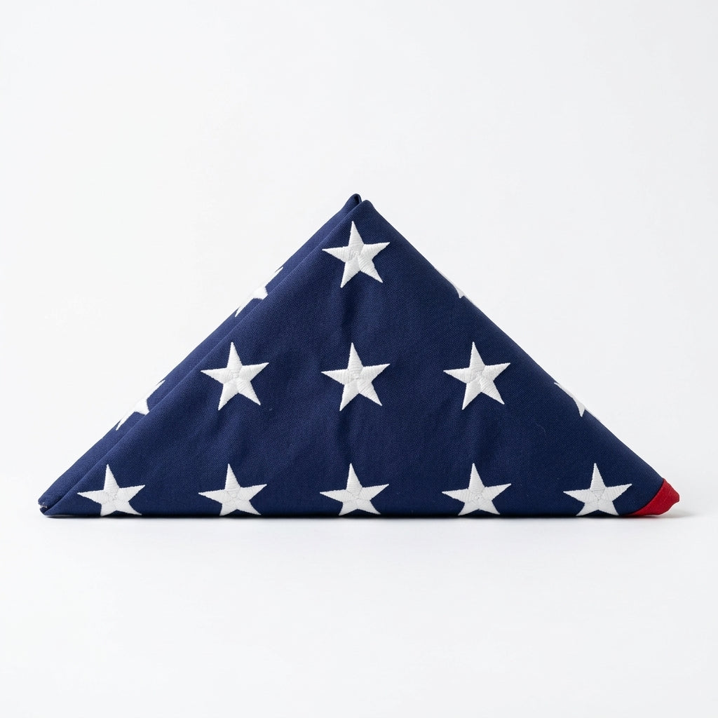 Pre Folded American Flag, American Flag Comes Folded - Fit 3'x5' American Flag. or Fit 5'x9.5' American Flag.