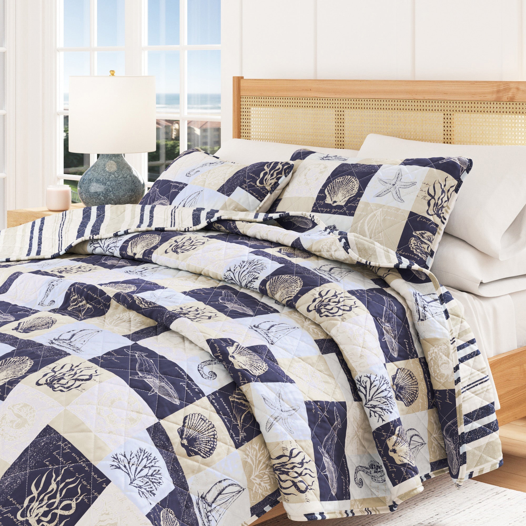 Caspian Collection Coastal Patchwork Quilt Set