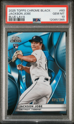 Graded 2025 Topps Chrome Black Jackson Jobe #60 Blue Lava /150 Rookie RC Baseball Card PSA 10 Gem Mint