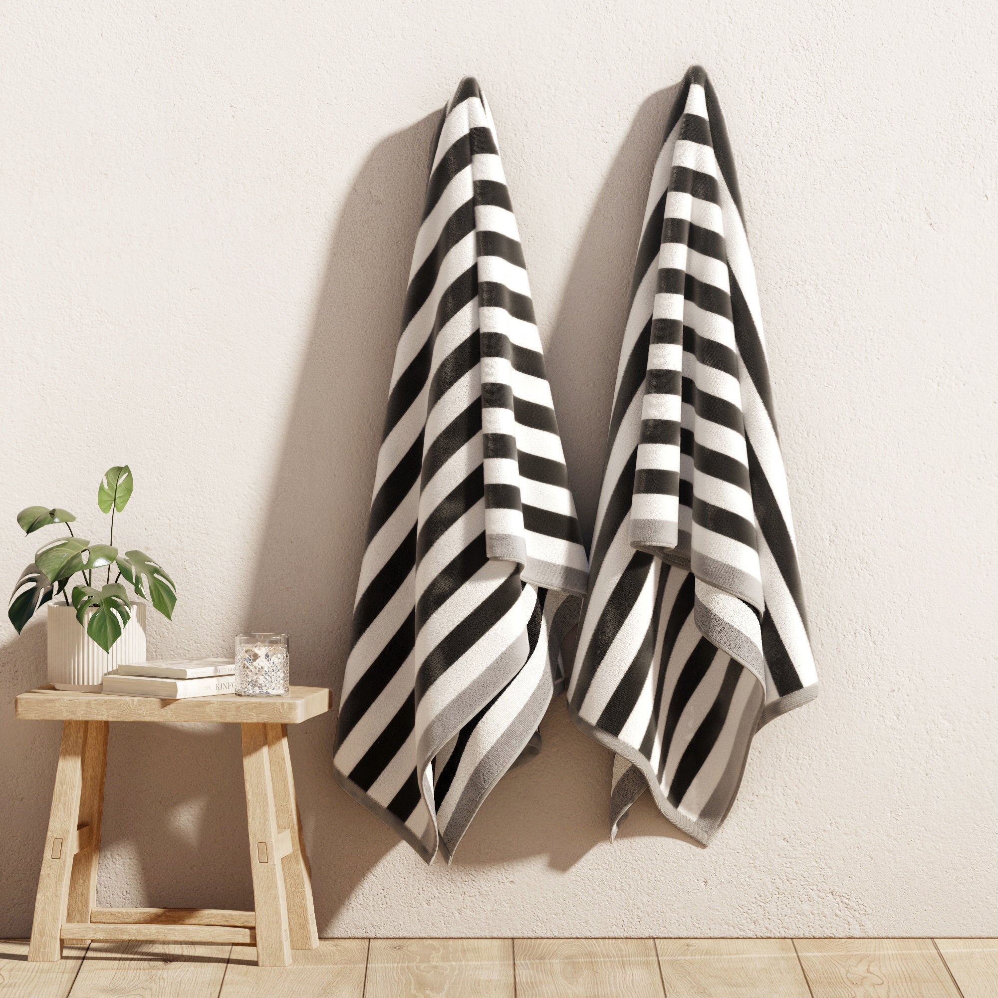 Oversized Striped Border Cabana Beach Towels - Santa Cruz