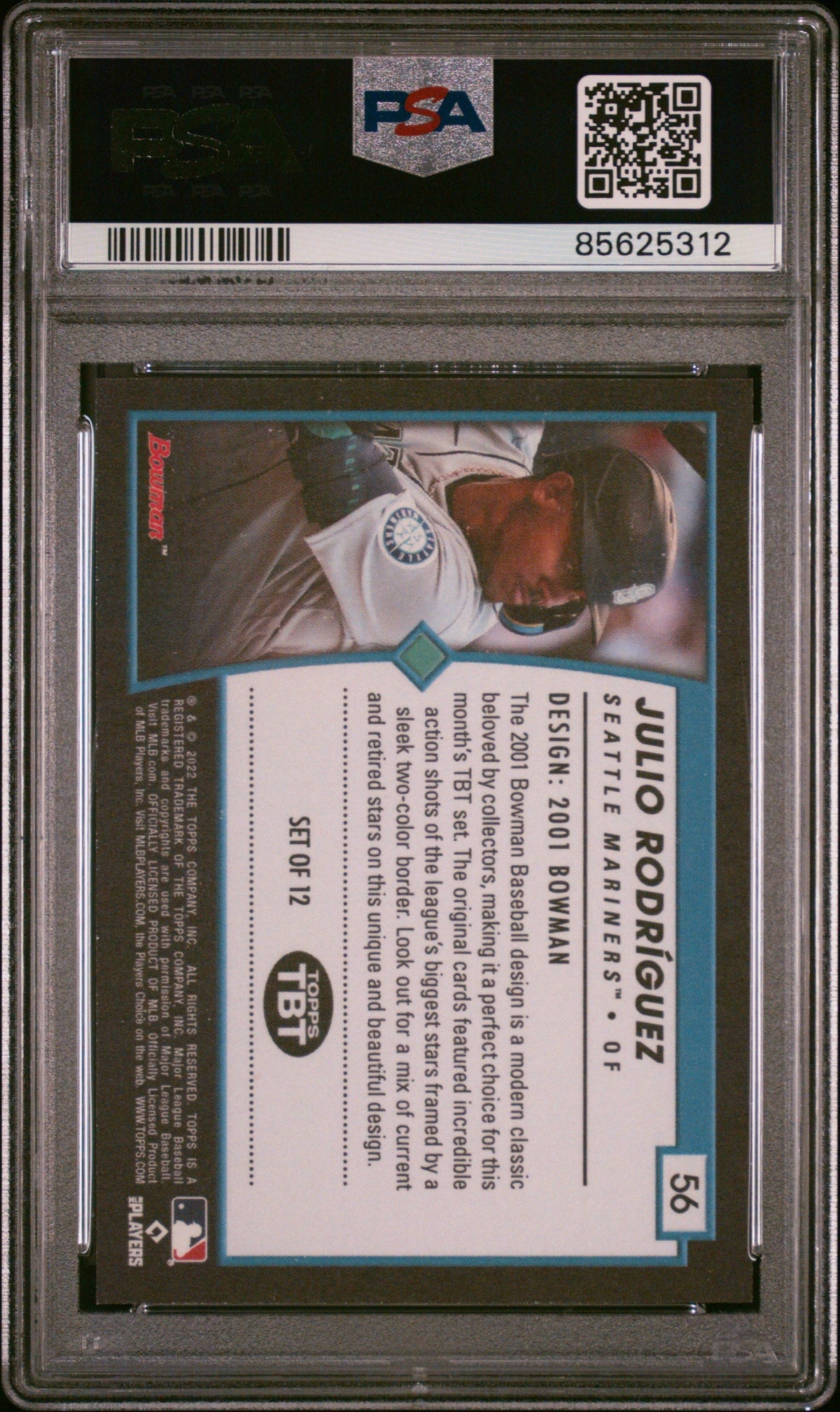 Graded 2022 Topps Julio Rodriguez #56 Throwback Thursday Rookie RC Baseball Card PSA 9 Mint