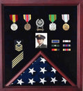 Flag Display Case Combination For Medals and Photos - Cherry