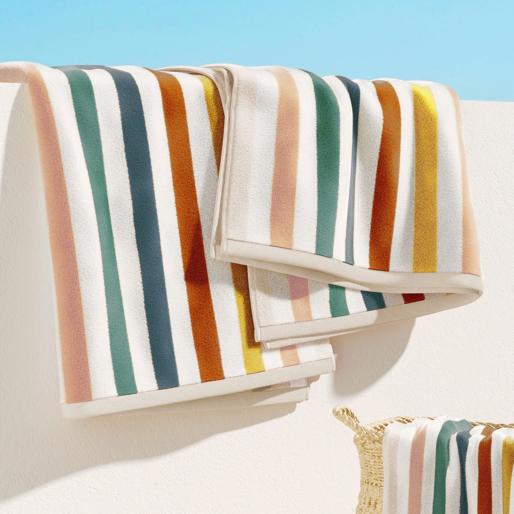 Oversized Striped Border Cabana Beach Towels - Santa Cruz