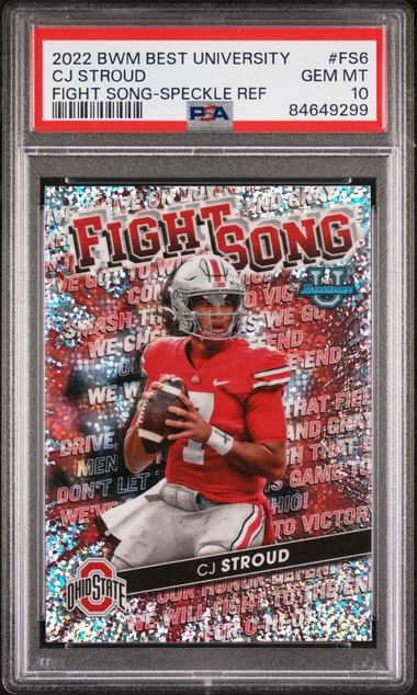 Graded 2022 Topps Bowman Best University CJ Stroud #FS6 Fight Song Speckle Refractor Rookie RC Football Card PSA 10 Gem Mint