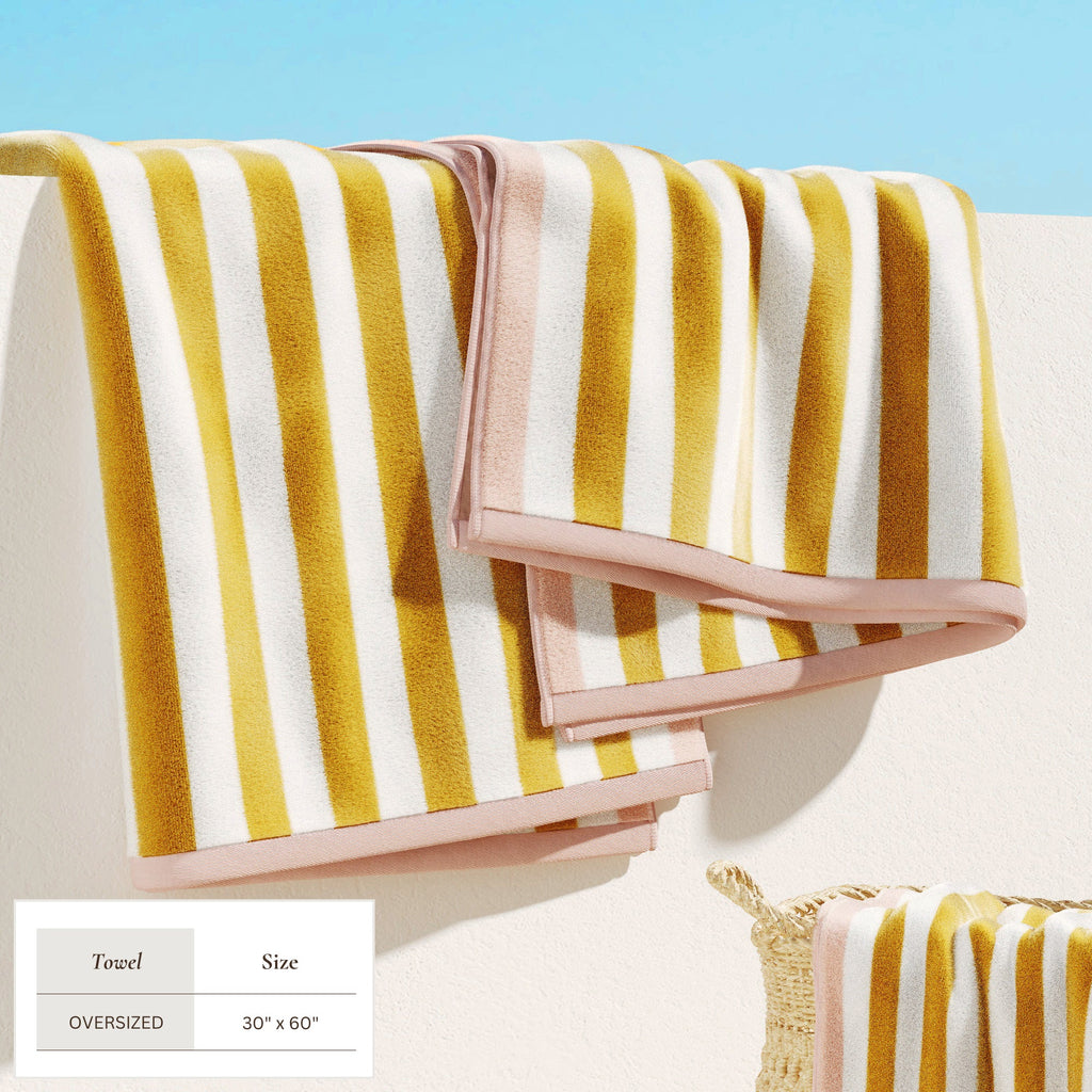 Oversized Striped Border Cabana Beach Towels - Santa Cruz