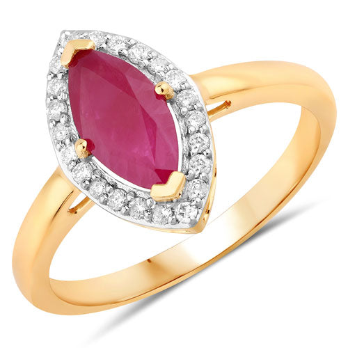 1.57 Carat Genuine Ruby and White Diamond 14K Yellow Gold Ring