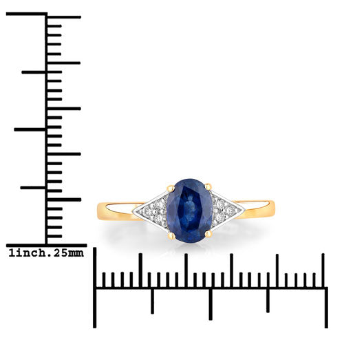 1.01 Carat Genuine Blue Sapphire and White Diamond 14K Yellow Gold Ring