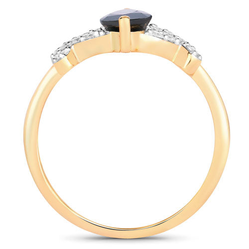 1.50 Carat Genuine Blue Sapphire and White Diamond 14K Yellow Gold Ring