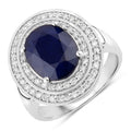 4.82 Carat Genuine Blue Sapphire and White Diamond 14K White Gold Ring