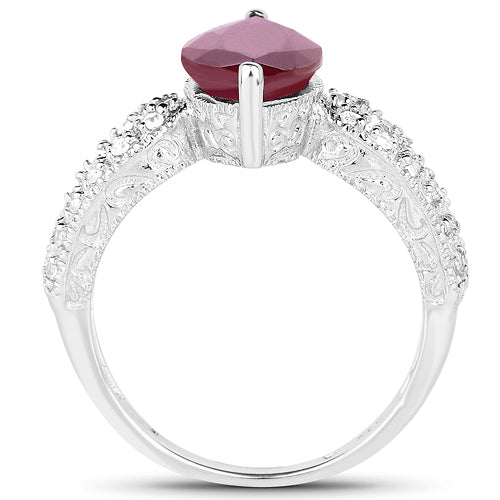 3.56 Carat Genuine Glass Filled Ruby and White Topaz .925 Sterling Silver Ring