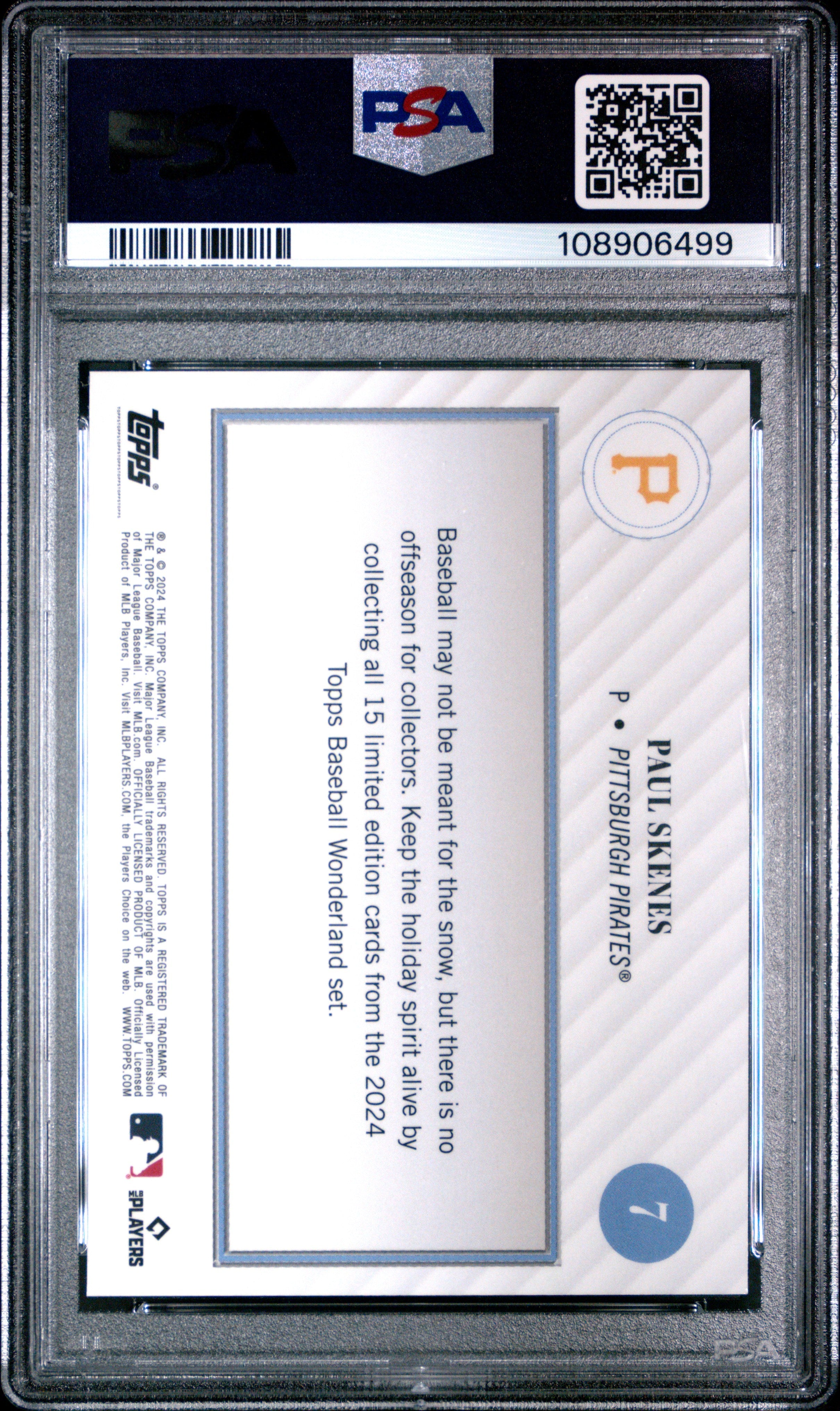 Graded 2024 Topps Wonderland Paul Skenes #7 Rookie RC Baseball Card PSA 8 Near Mint