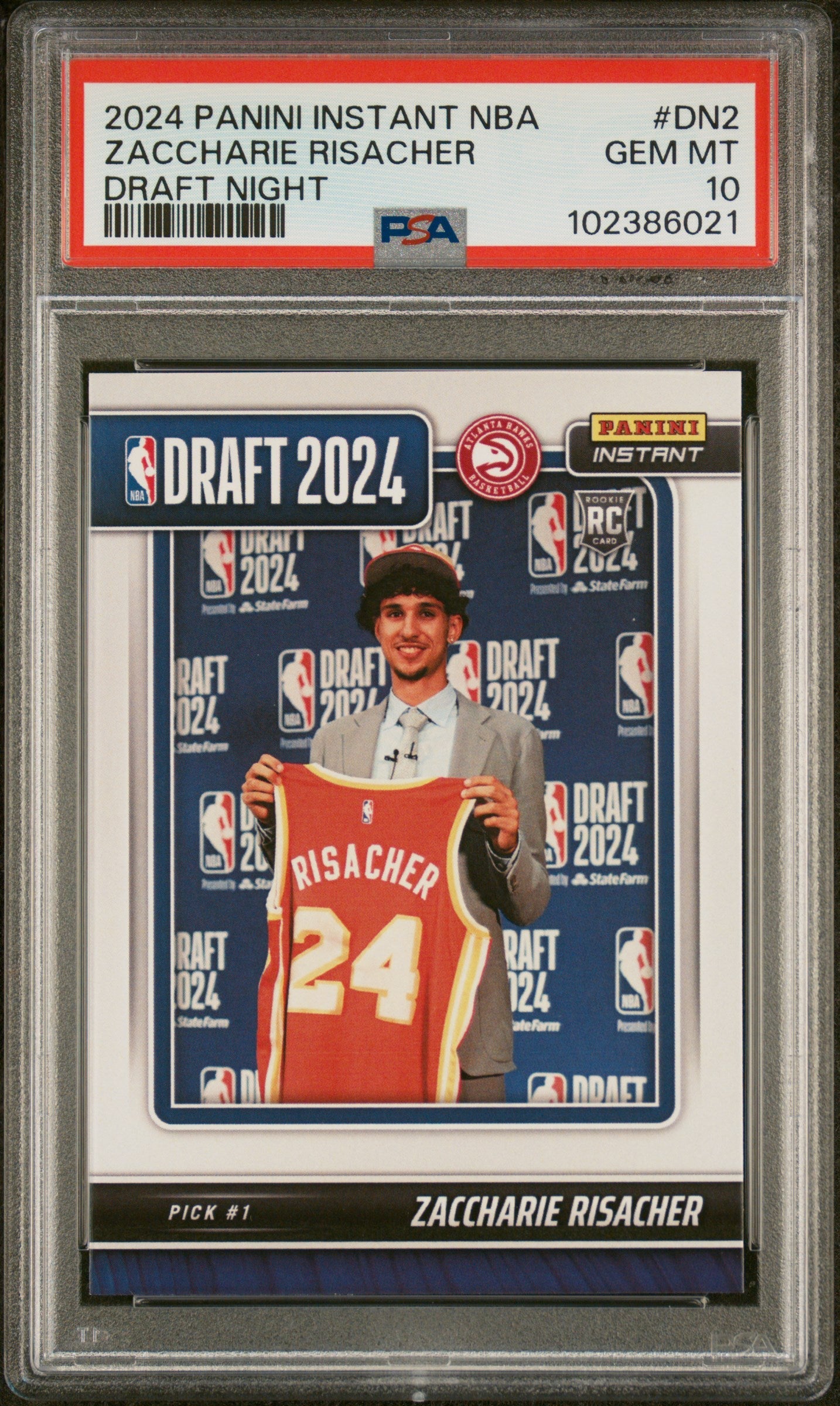 Graded 2024 Panini Instant NBA Zaccharie Risacher #DN2 Draft Night Rookie RC Basketball Card PSA 10 Gem Mint