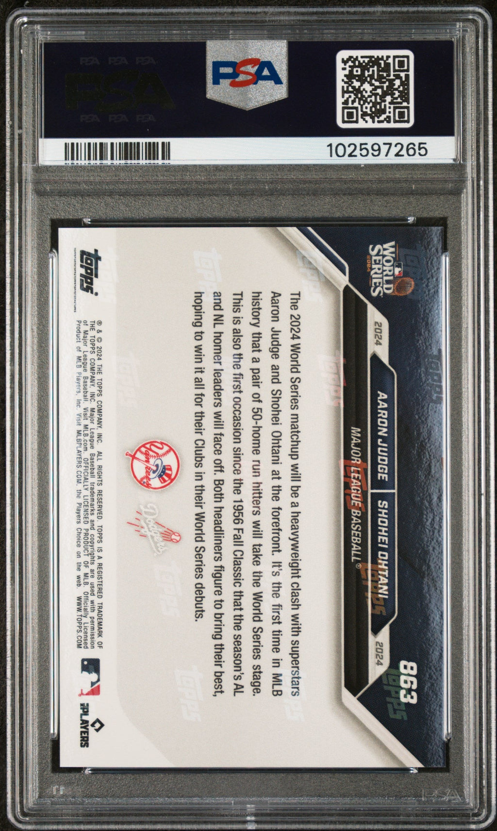Graded 2024 Topps Now Aaron Judge/Shohei Ohtani #863 Baseball Card PSA 9 Mint