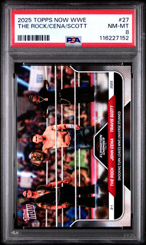 Graded 2025 Topps Now WWE The Rock John Cena Travis Scott #27 Wrestling Card PSA 8 Near Mint