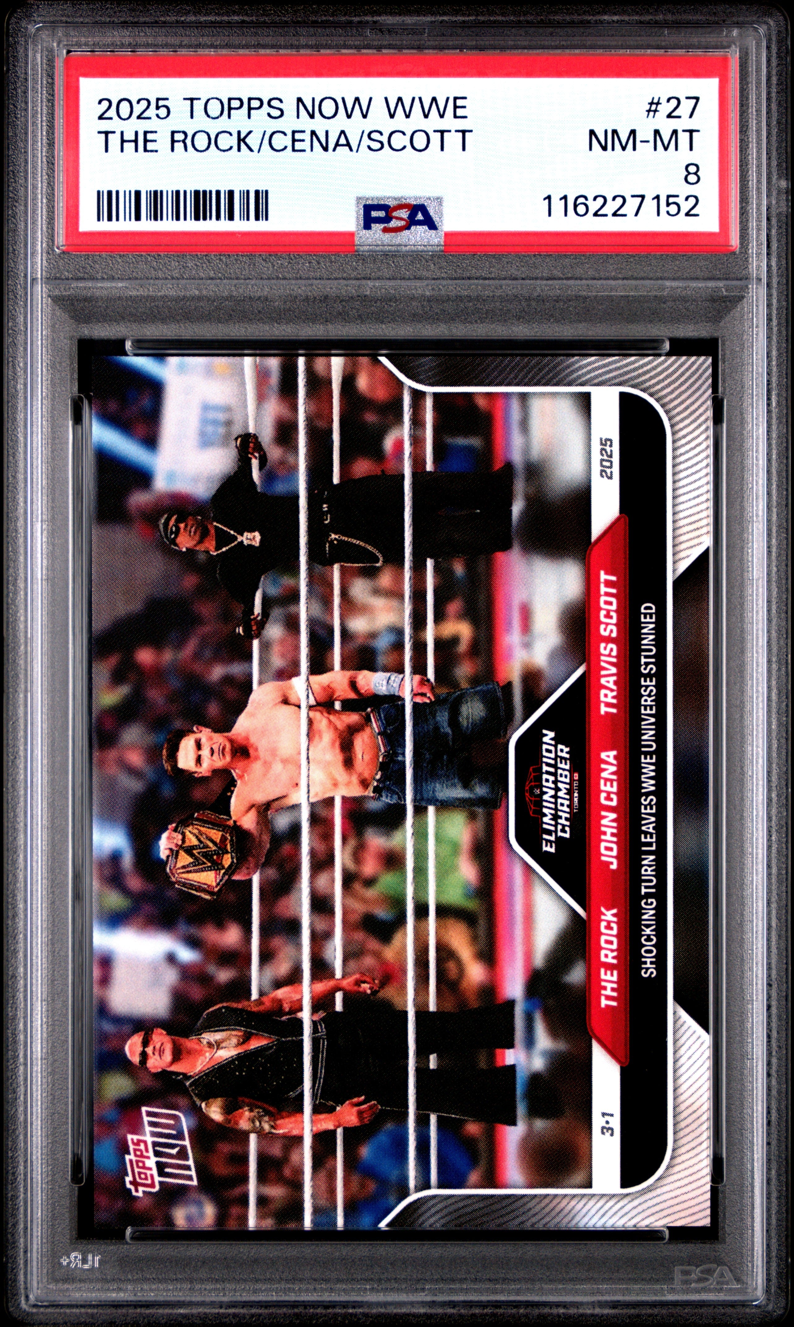 Graded 2025 Topps Now WWE The Rock John Cena Travis Scott #27 Wrestling Card PSA 8 Near Mint