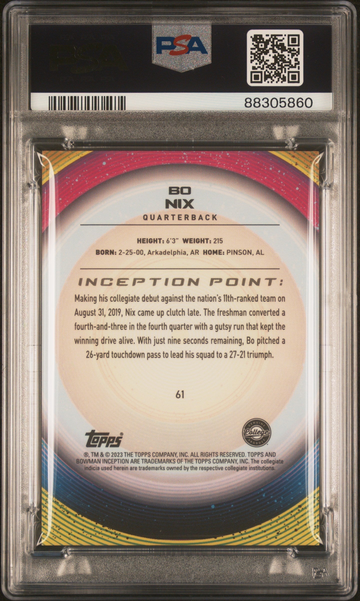 Graded 2022 Topps Bowmans U Inception Bo Nix #61 Blue V2 Foil #/99 Rookie RC Football Card PSA 10 Gem Mint