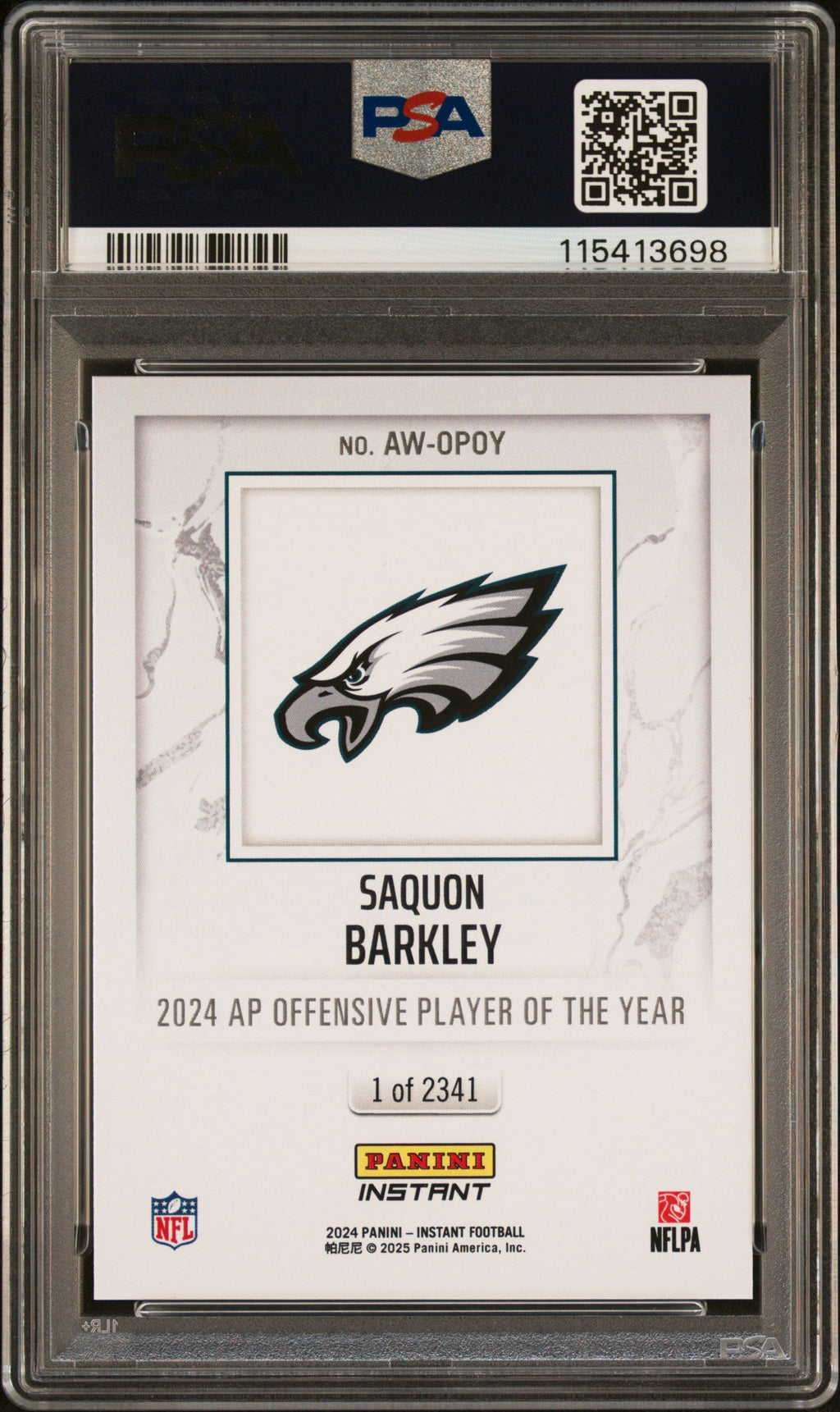 Graded 2024 Panini Instant NFL Saquon Barkley #OPOY Award Winners Football Card PSA 8 Near Mint