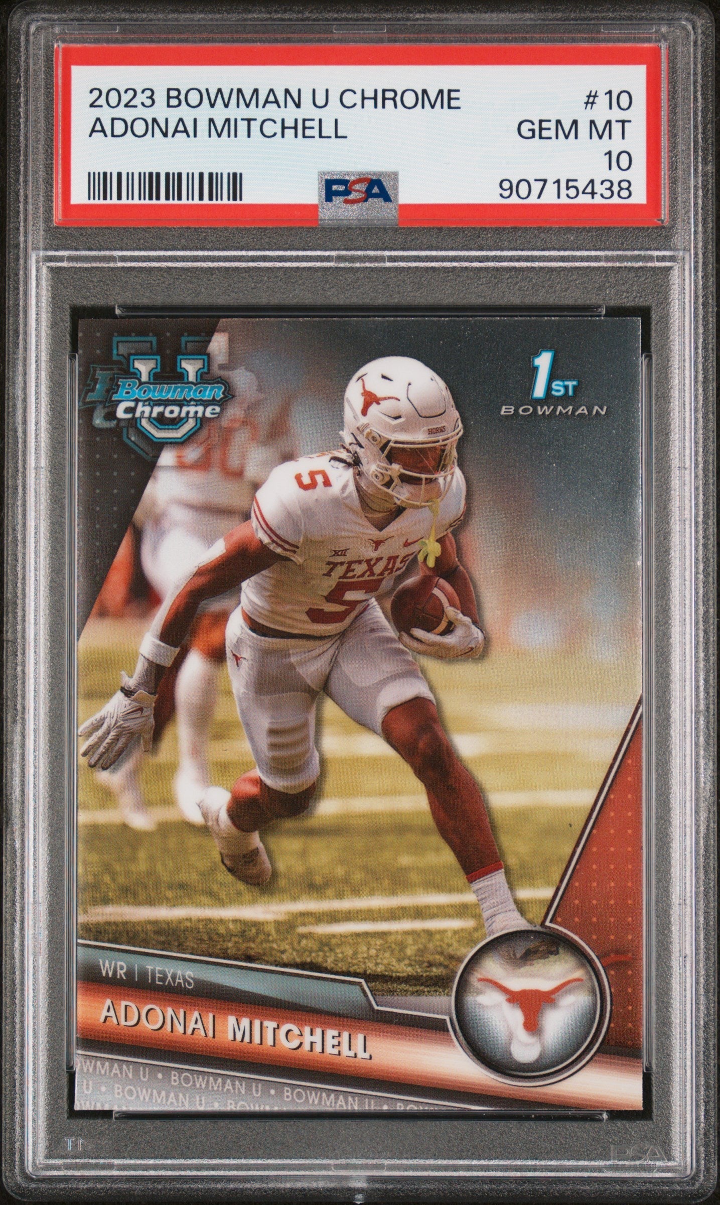 Graded 2023 Topps Bowman U Chrome Adonai Mitchell #10 Rookie RC Football Card PSA 10 Gem Mint