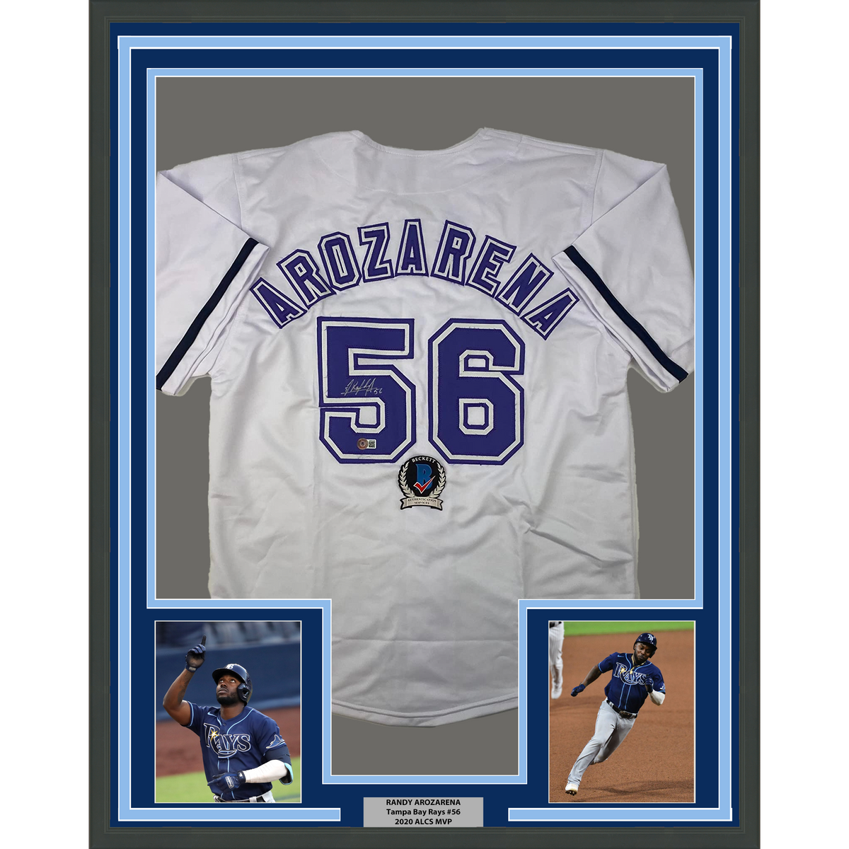 Framed Autographed/Signed Randy Arozarena 35x39 Tampa Bay White Retro Baseball Jersey Beckett BAS COA