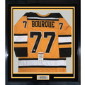 Framed Autographed/Signed Ray Bourque 35x39 Boston Yellow Hockey Jersey JSA COA