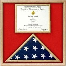 US Marine Corp Flag and Certificate Display Case/ award case - Oak
