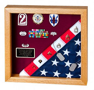 Flag Display Case showcases both the flag and military awards.