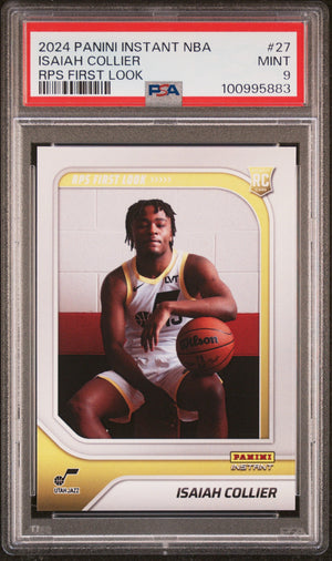 Graded 2024 Panini Instant NBA Isaiah Collier #27 RPS First Look Rookie RC Basketball Card PSA 9 Mint