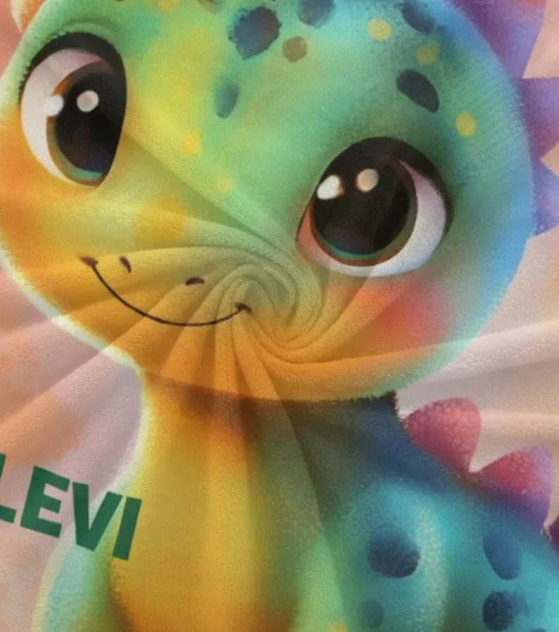 Custom Dinosaur Blanket: Rainbow Flannel Fleece Nursery Throw, Super Soft Name Gift