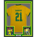 Framed Autographed/Signed Rodrygo Silva de Goes 35x39 Brazil Yellow Soccer World Cup Jersey Beckett BAS COA