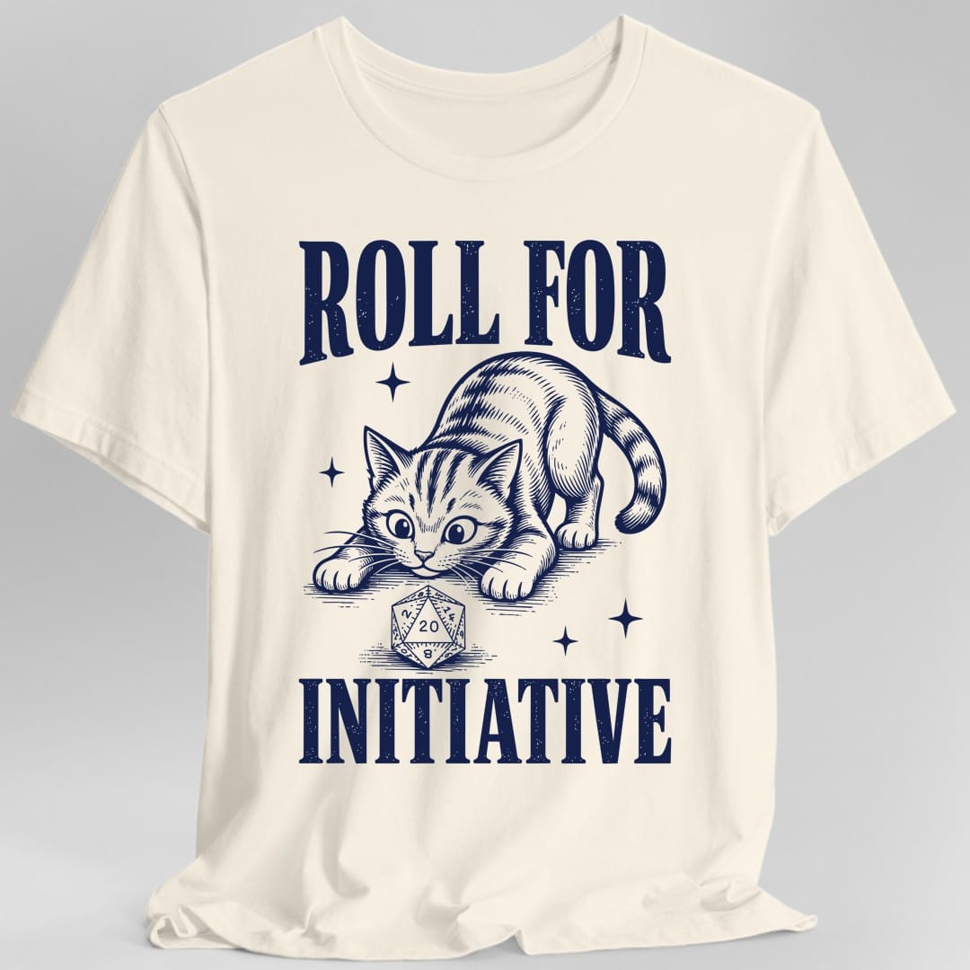 Roll For Initiative Woodcut Cat T-Shirt