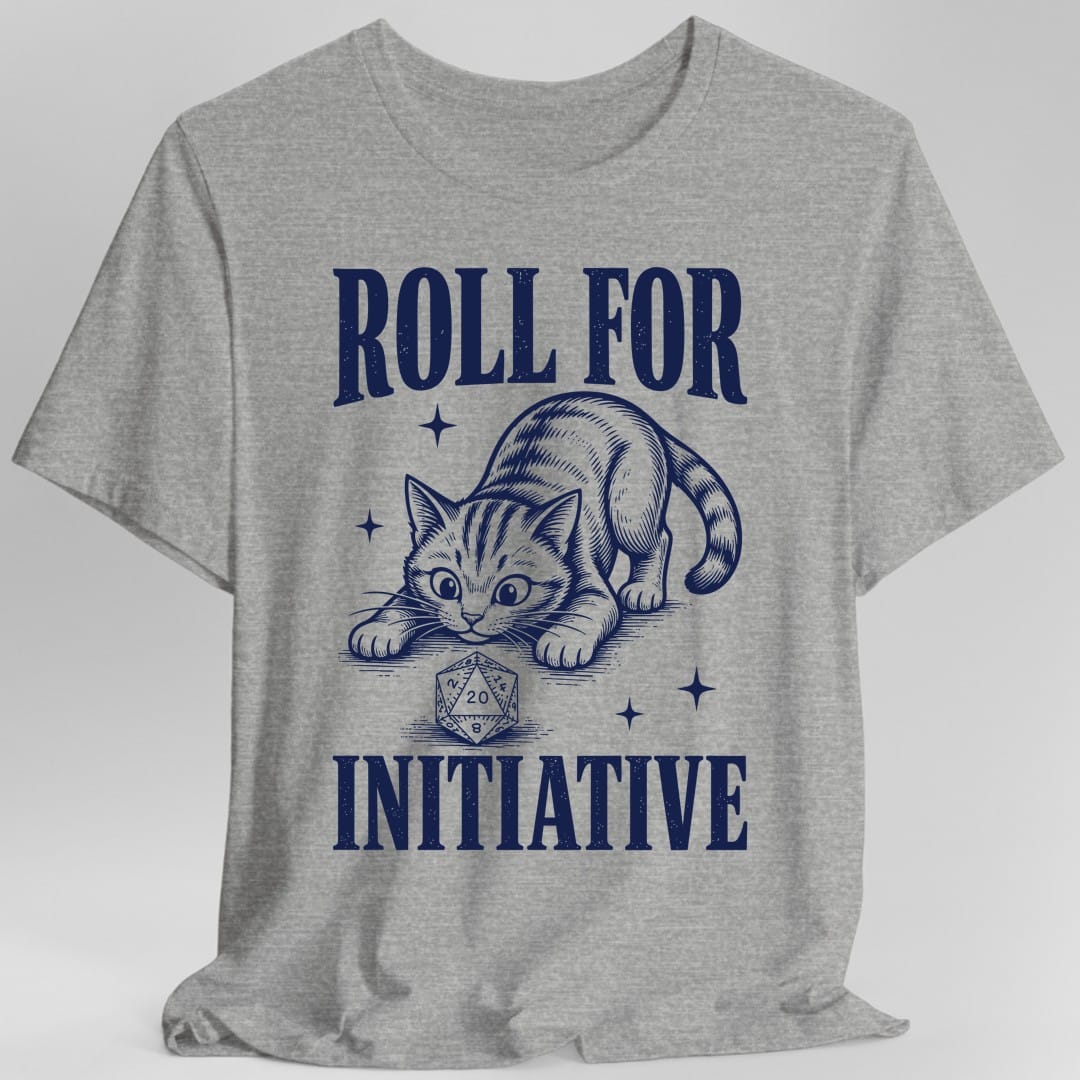 Roll For Initiative Woodcut Cat T-Shirt
