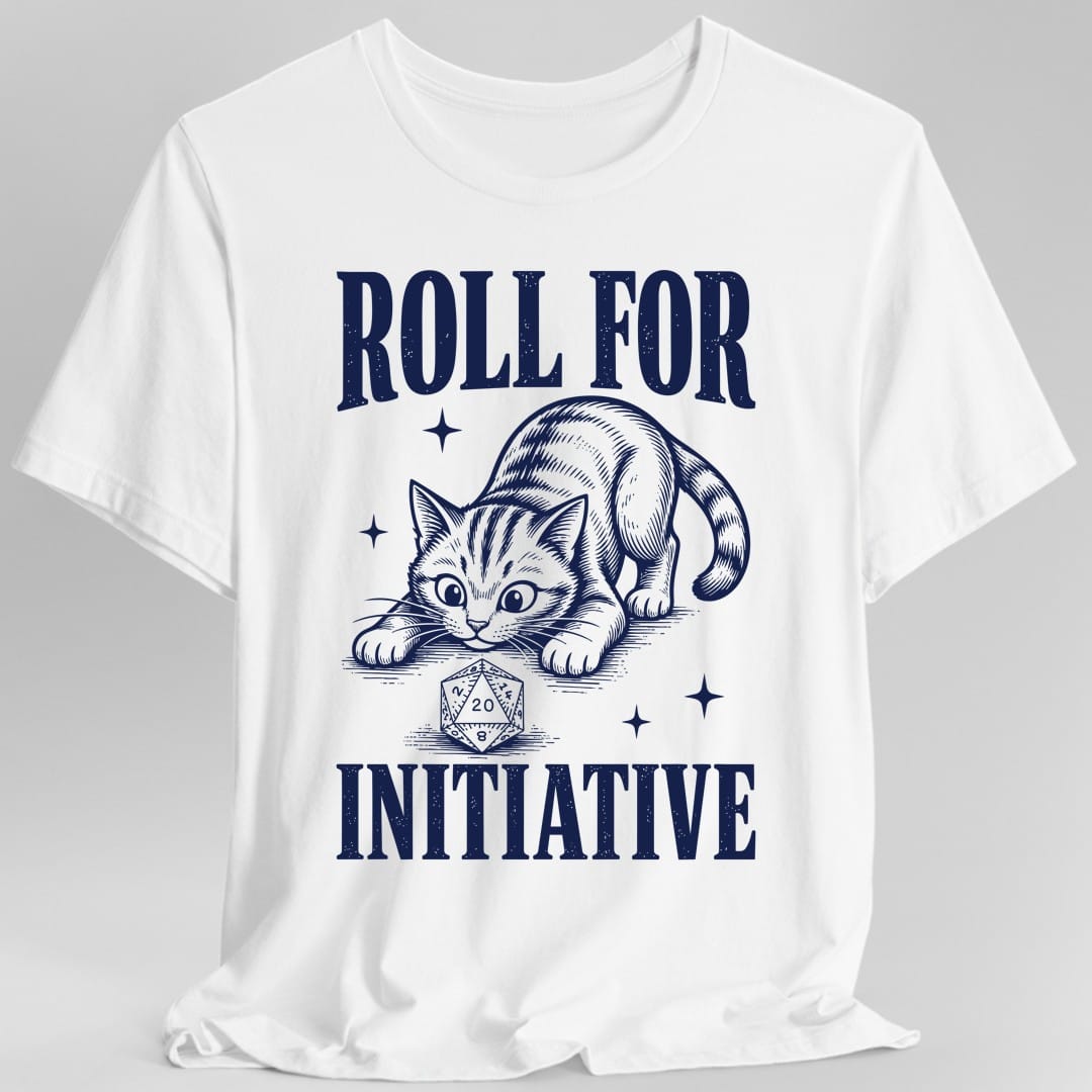 Roll For Initiative Woodcut Cat T-Shirt