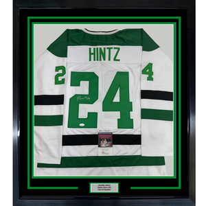 Framed Autographed/Signed Roope Hintz 35x39 Dallas White Hockey Jersey JSA COA
