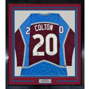 Framed Autographed/Signed Ross Colton 35x39 Colorado Maroon Hockey Jersey Beckett BAS COA