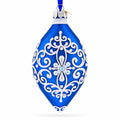 Blue Jeweled Scroll Pointed Teardrop Finial Glass Christmas Ornament