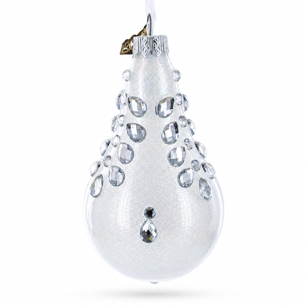 Diamonds on Clear Waterdrop Finial Glass Christmas Ornament