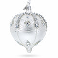 White Jewels on Silver Onion-Shape Finial Glass Ornament