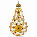 Red Jewels on Golden Leaves Pear Shape Glass Ornament