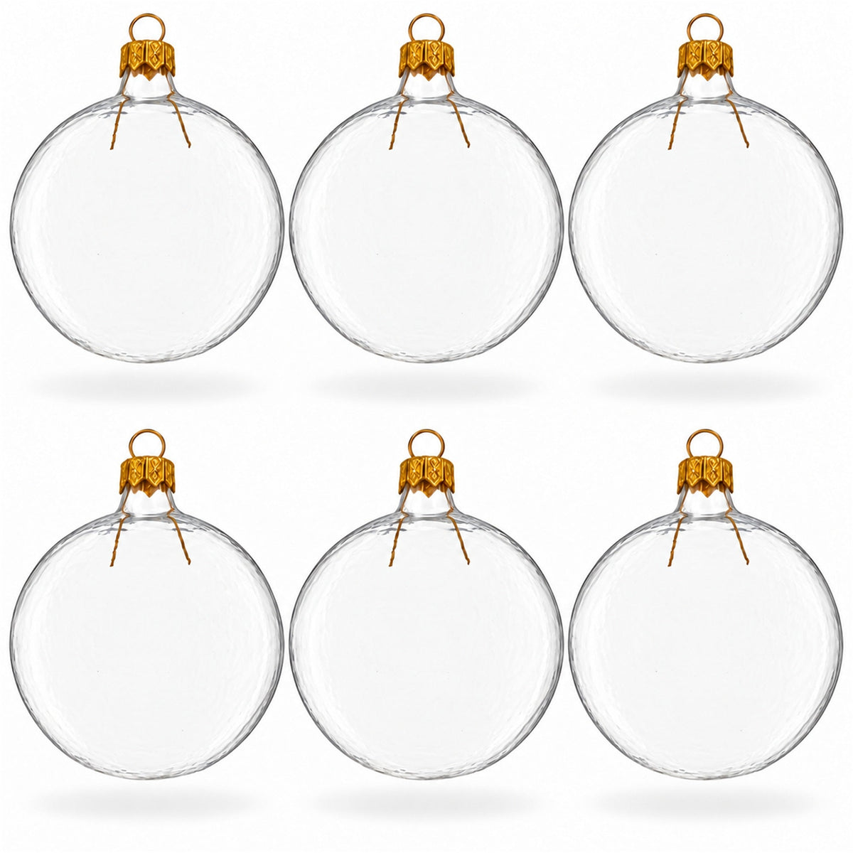 Set of 6 Clear Flat Disc Glass Christmas Ornaments 3 Inches