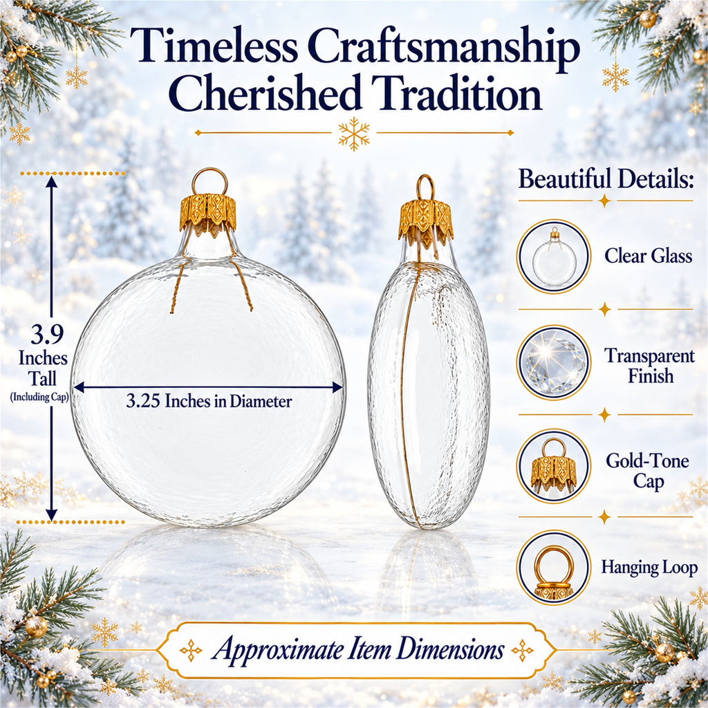 Set of 6 Clear Flat Disc Glass Christmas Ornaments 3 Inches