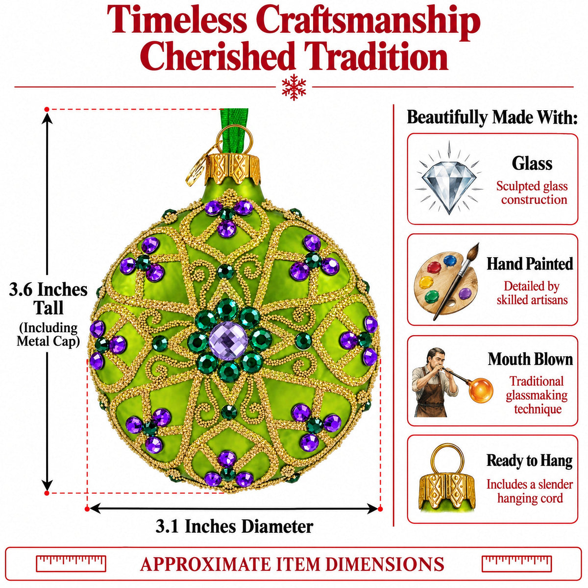 Boutique Chartreuse Scrollwork Medallion Green Glass Disc Christmas Ornament