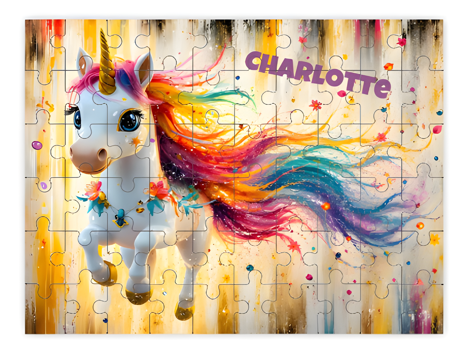 Personalized Rainbow Unicorn Wooden Puzzle | 60 Pieces | 15x20cm