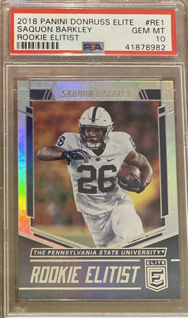 Graded 2018 Panini Donruss Elite Saquon Barkley #RE1 Rookie Elitist Rookie RC Football Card PSA 10 Gem Mint
