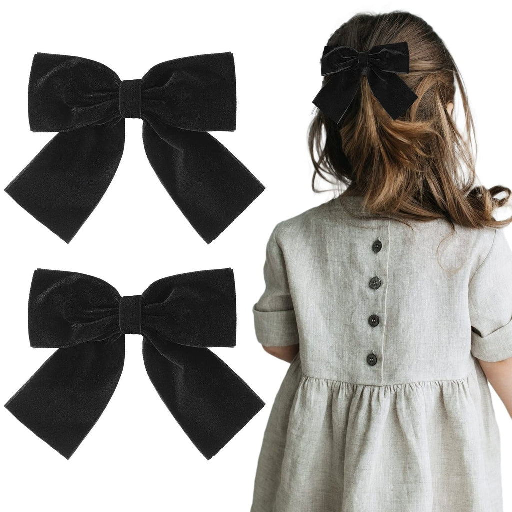 Aileam Velvet Hair Bows 2PCS Black 4" Big Fall Alligator Clips