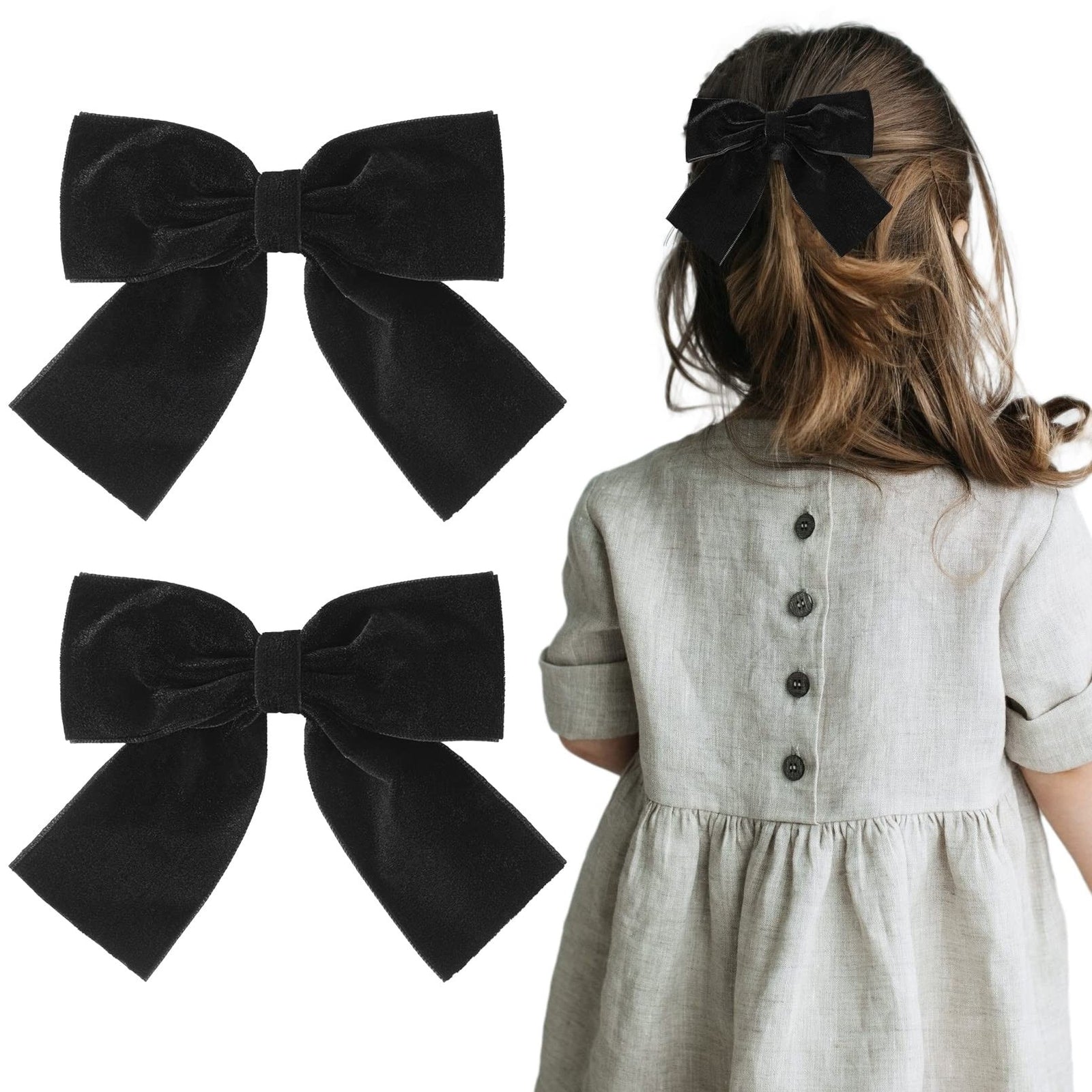 Aileam Velvet Hair Bows 2PCS Black 4" Big Fall Alligator Clips