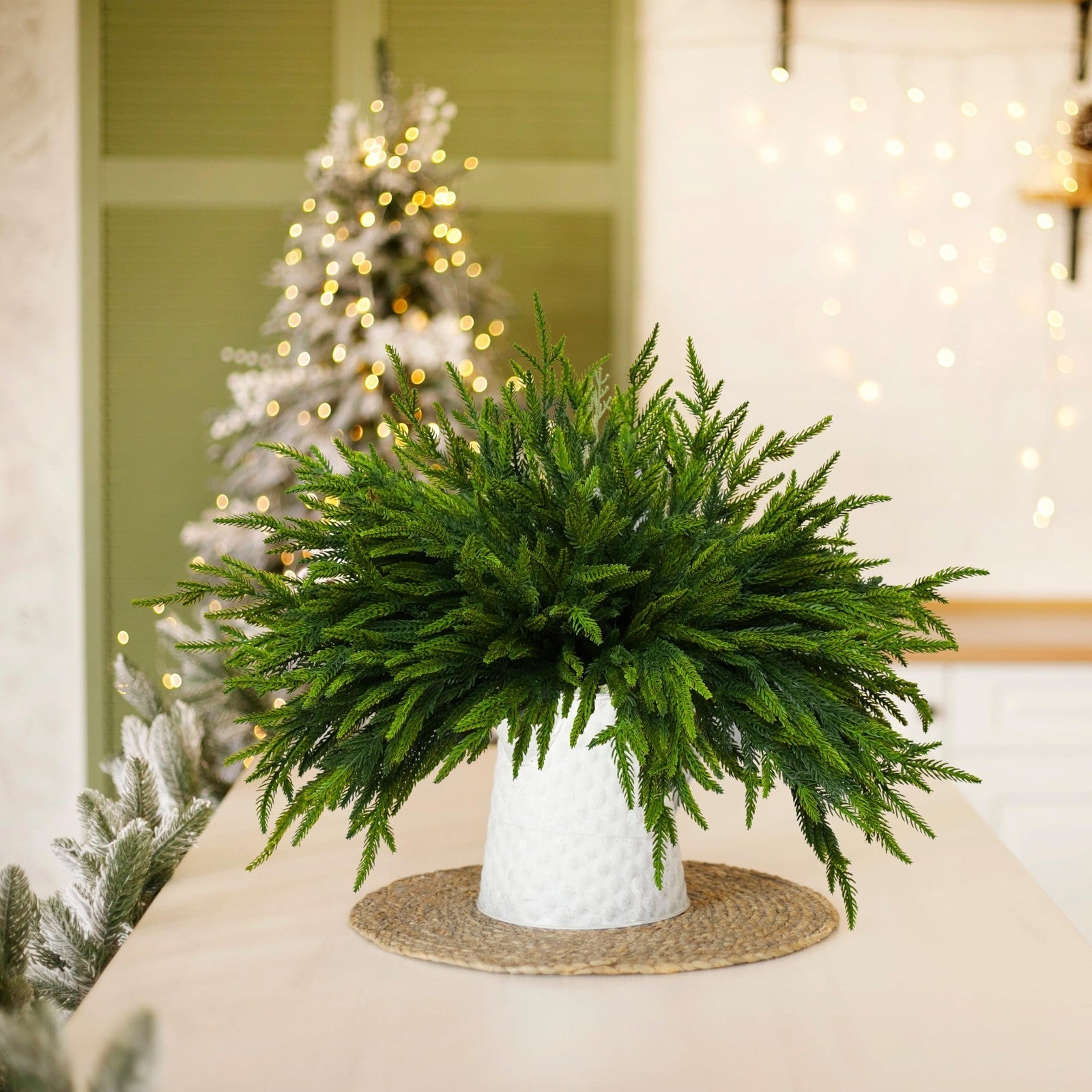 16 Pcs Norfolk Pine Branch 18in Artificial Christmas Green Plastic