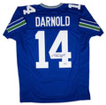 Autographed/Signed Sam Darnold Seattle Blue Retro Football Jersey Beckett BAS COA